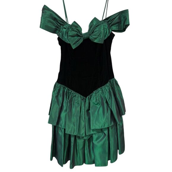 80’s Vintage Steppin’ Out Velvet Taffeta Mini Dress Small - Picture 1 of 5